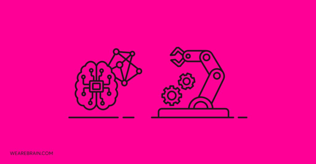 illustraton of a smart brain and a robotic arm
